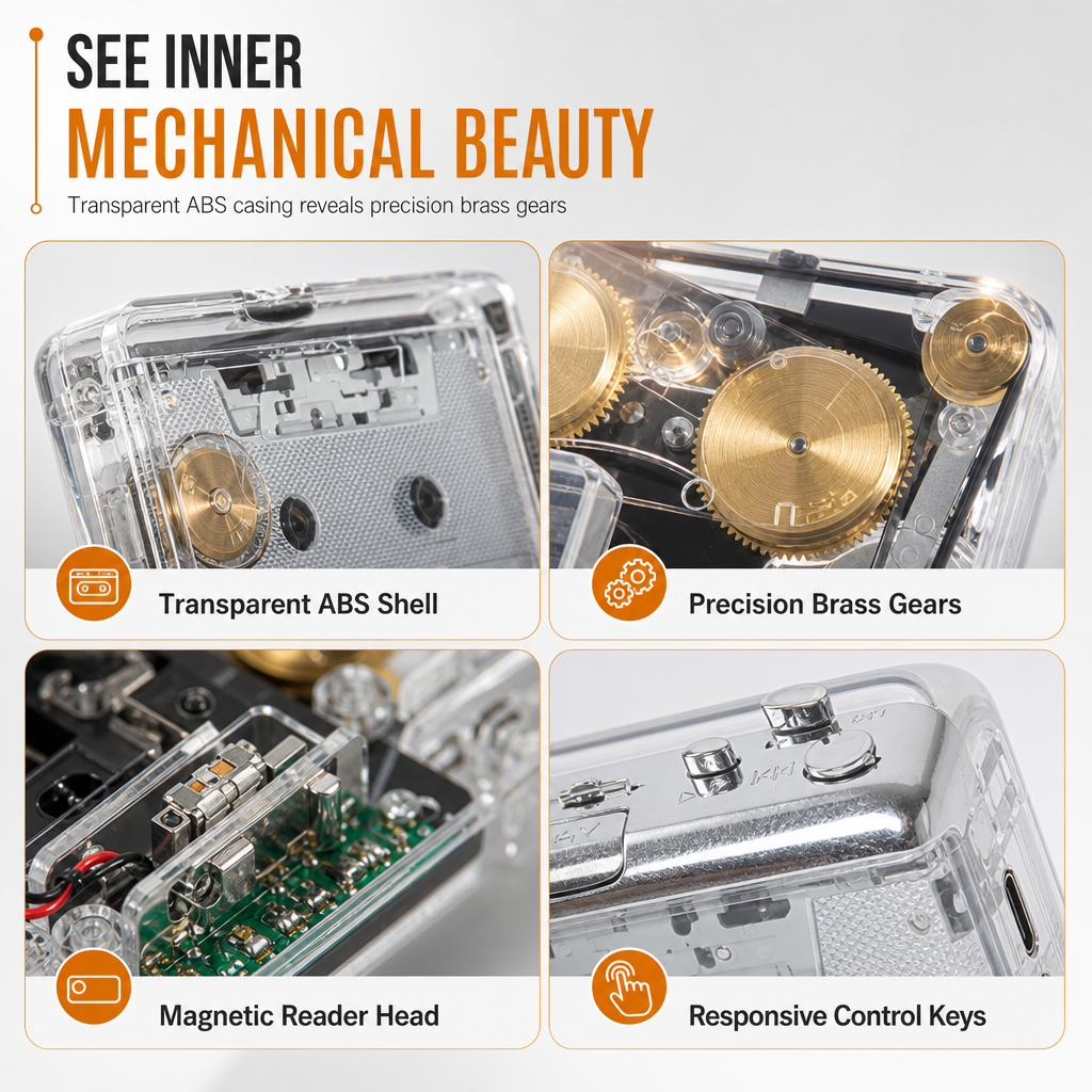 📼🎧✨Transparent Portable Cassette Player & Tape to MP3 Converter with Type-C