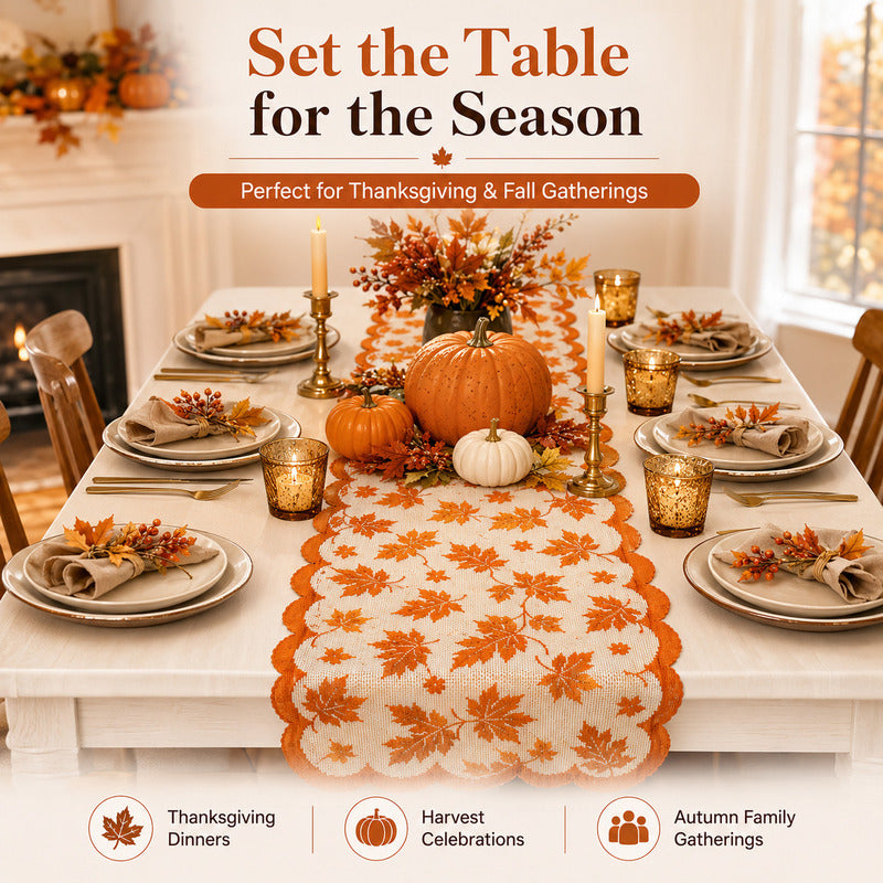 🍁 Save 50%! 🍽️ Maple Leaf Lace Table Set – Runner & placemats, autumn charm ✨