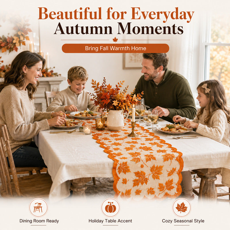 🍁 Save 50%! 🍽️ Maple Leaf Lace Table Set – Runner & placemats, autumn charm ✨