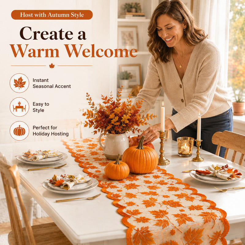 🍁 Save 50%! 🍽️ Maple Leaf Lace Table Set – Runner & placemats, autumn charm ✨