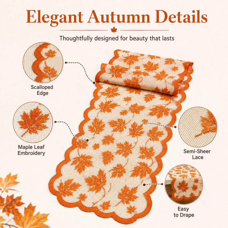 🍁 Save 50%! 🍽️ Maple Leaf Lace Table Set – Runner & placemats, autumn charm ✨