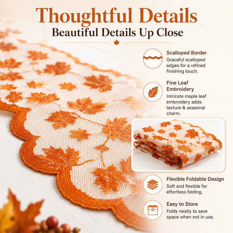 🍁 Save 50%! 🍽️ Maple Leaf Lace Table Set – Runner & placemats, autumn charm ✨