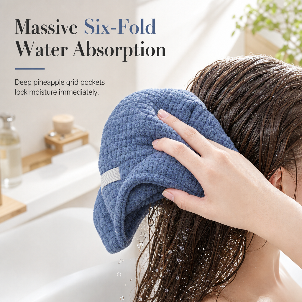Coral Fleece Hair Drying Towel for Women 60x100cm Pineapple Grid Absorbent Quick Drying Head Wrap Turban