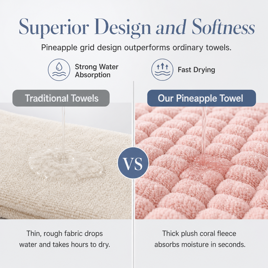 Coral Fleece Hair Drying Towel for Women 60x100cm Pineapple Grid Absorbent Quick Drying Head Wrap Turban