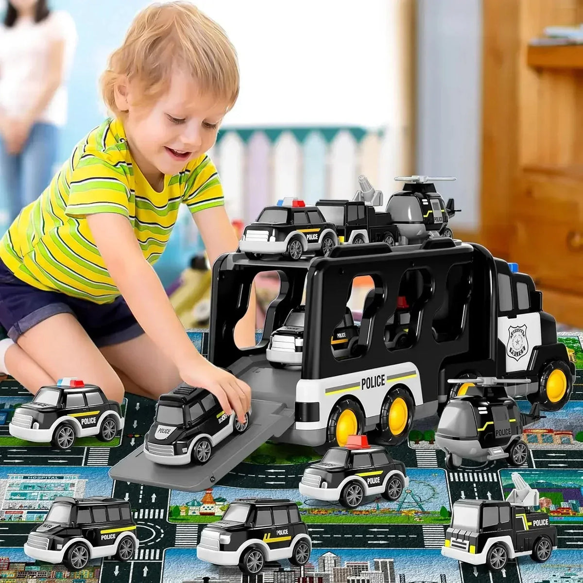 Police Truck Toys Toddlers 7 in 1 Truck Friction Power Toy Car Christmas Birthday Gifts for Boys & Girls 3-5 Years Old