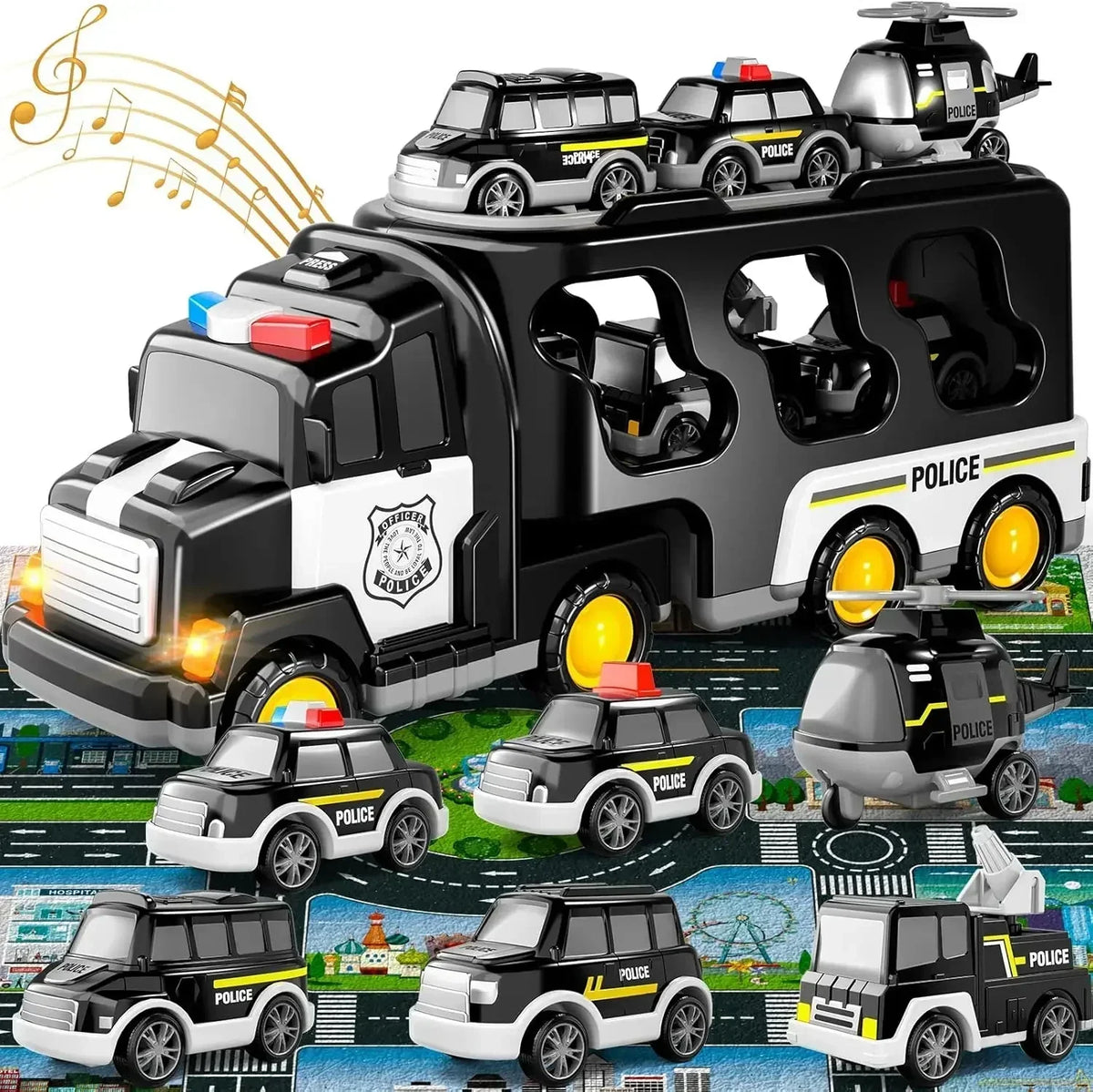Police Truck Toys Toddlers 7 in 1 Truck Friction Power Toy Car Christmas Birthday Gifts for Boys & Girls 3-5 Years Old
