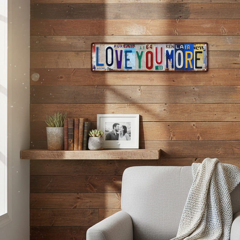 Vintage "Love You More" License Plate Tin Sign