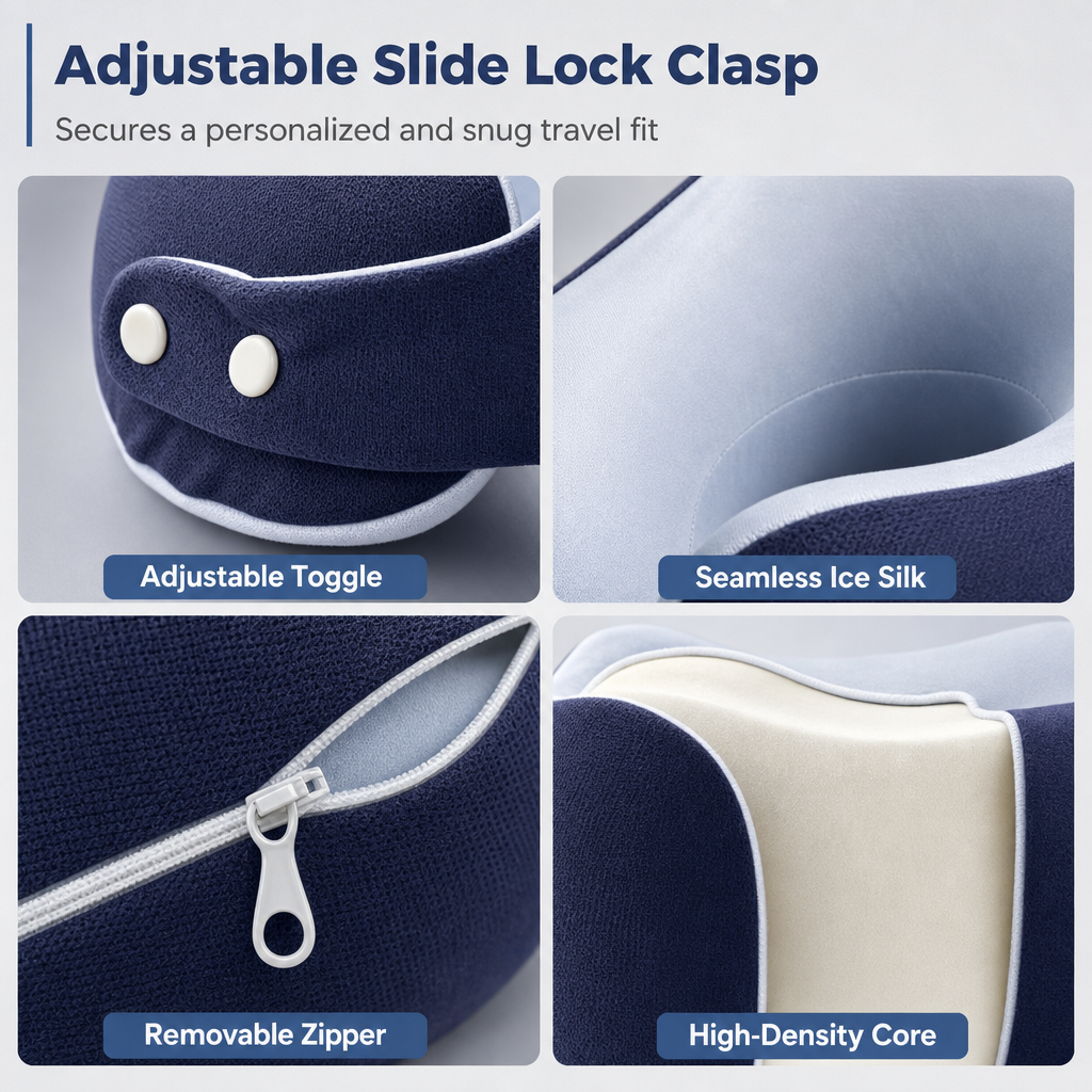 ⏳🔥LIMITED-TIME 50% OFF! ⏰Memory Foam U-Shaped Travel Neck Pillow with Ice Silk Cover and Magnetic Buckle for Portable Neck Support