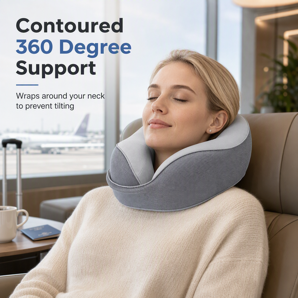 ⏳🔥LIMITED-TIME 50% OFF! ⏰Memory Foam U-Shaped Travel Neck Pillow with Ice Silk Cover and Magnetic Buckle for Portable Neck Support