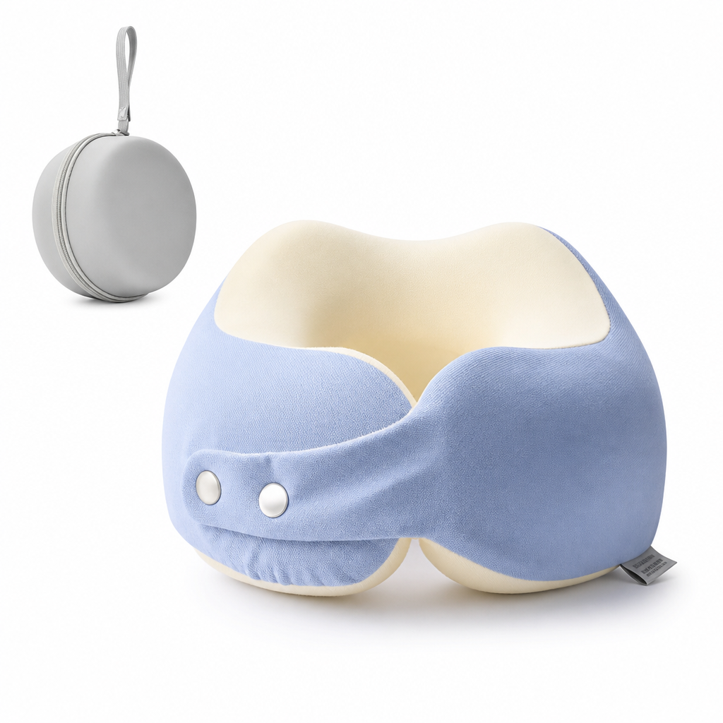⏳🔥LIMITED-TIME 50% OFF! ⏰Memory Foam U-Shaped Travel Neck Pillow with Ice Silk Cover and Magnetic Buckle for Portable Neck Support