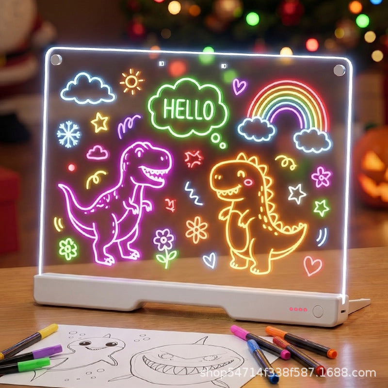 Rechargeable LED Acrylic Message Board with 7 Fluorescent Pens 30x20cm Light Up Drawing and Writing Pad for Kids DIY Doodle
