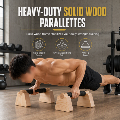Wooden Push Up Bars Rubber Wood Parallettes Handstand Stands for Arm Strength Training and Fitness