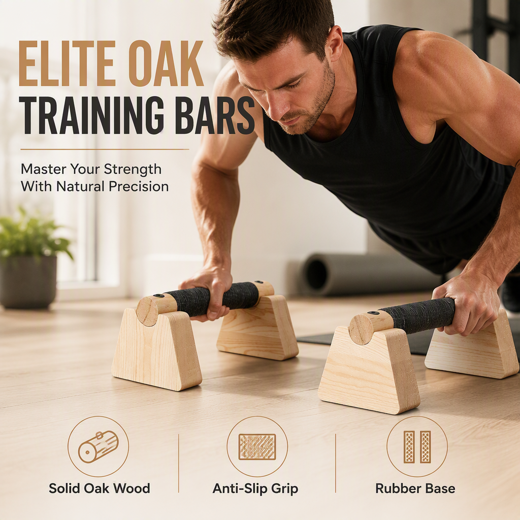 Wooden Push Up Bars Rubber Wood Parallettes Handstand Stands for Arm Strength Training and Fitness