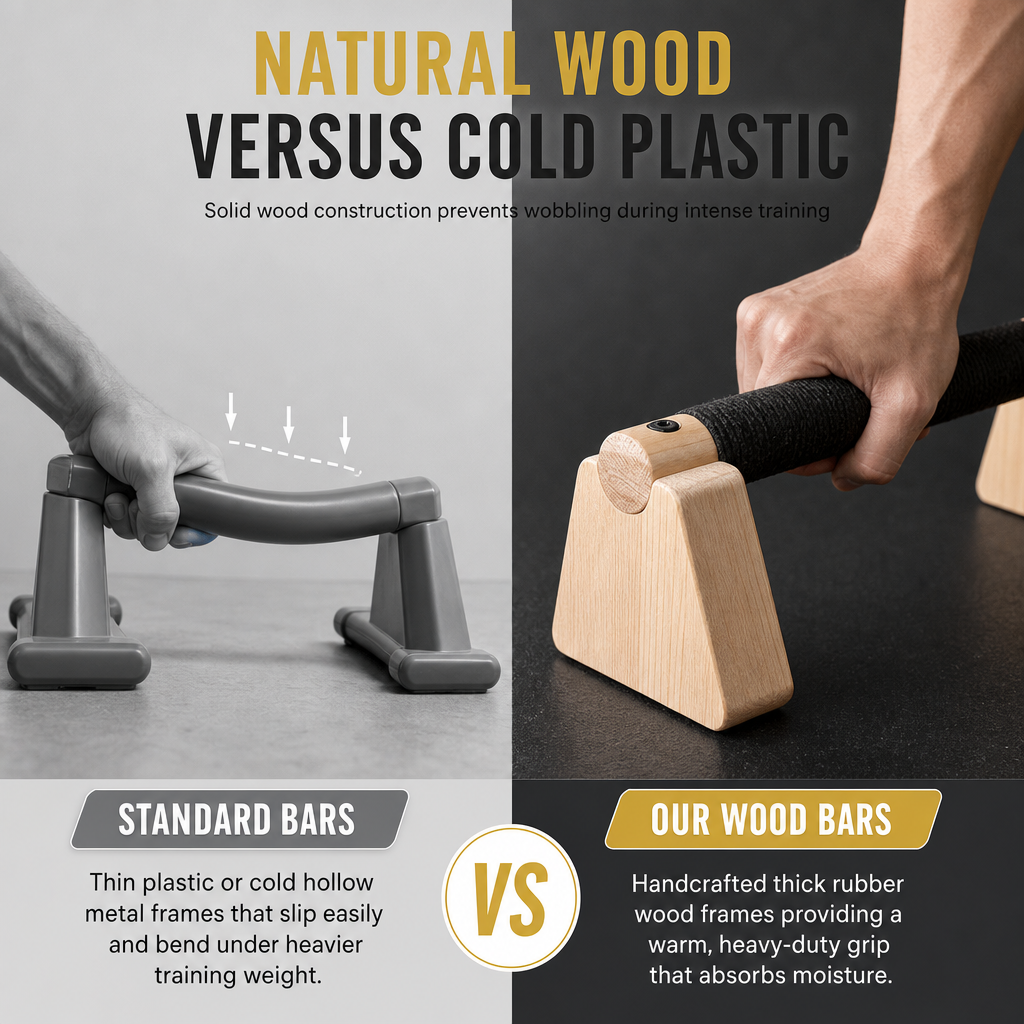 Wooden Push Up Bars Rubber Wood Parallettes Handstand Stands for Arm Strength Training and Fitness