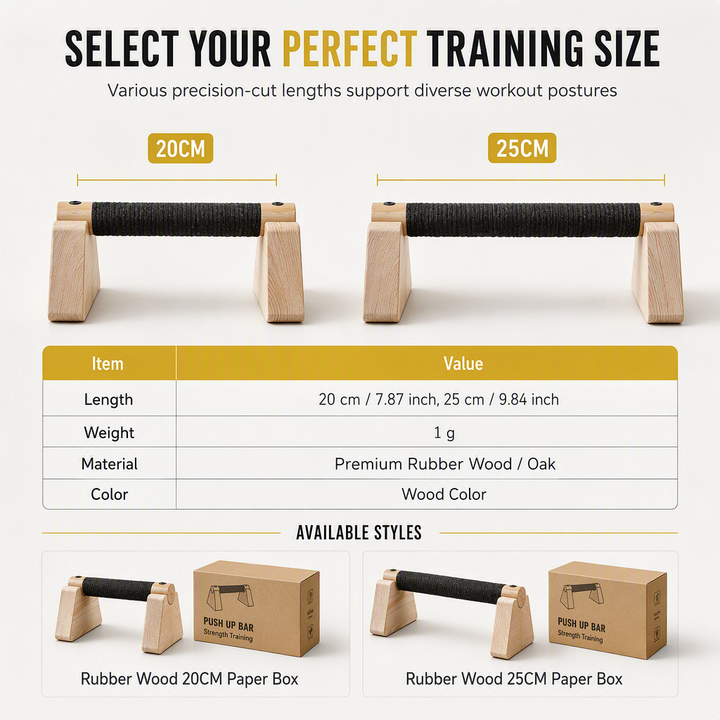 Wooden Push Up Bars Rubber Wood Parallettes Handstand Stands for Arm Strength Training and Fitness