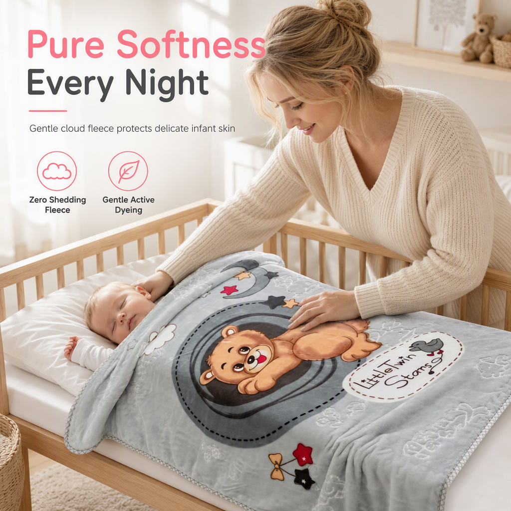 Soft Embossed Cartoon Bear Cloud Blanket for Babies and Kids 105x135cm All Season Warm Nap Throw Blanket for Sofa and Bed
