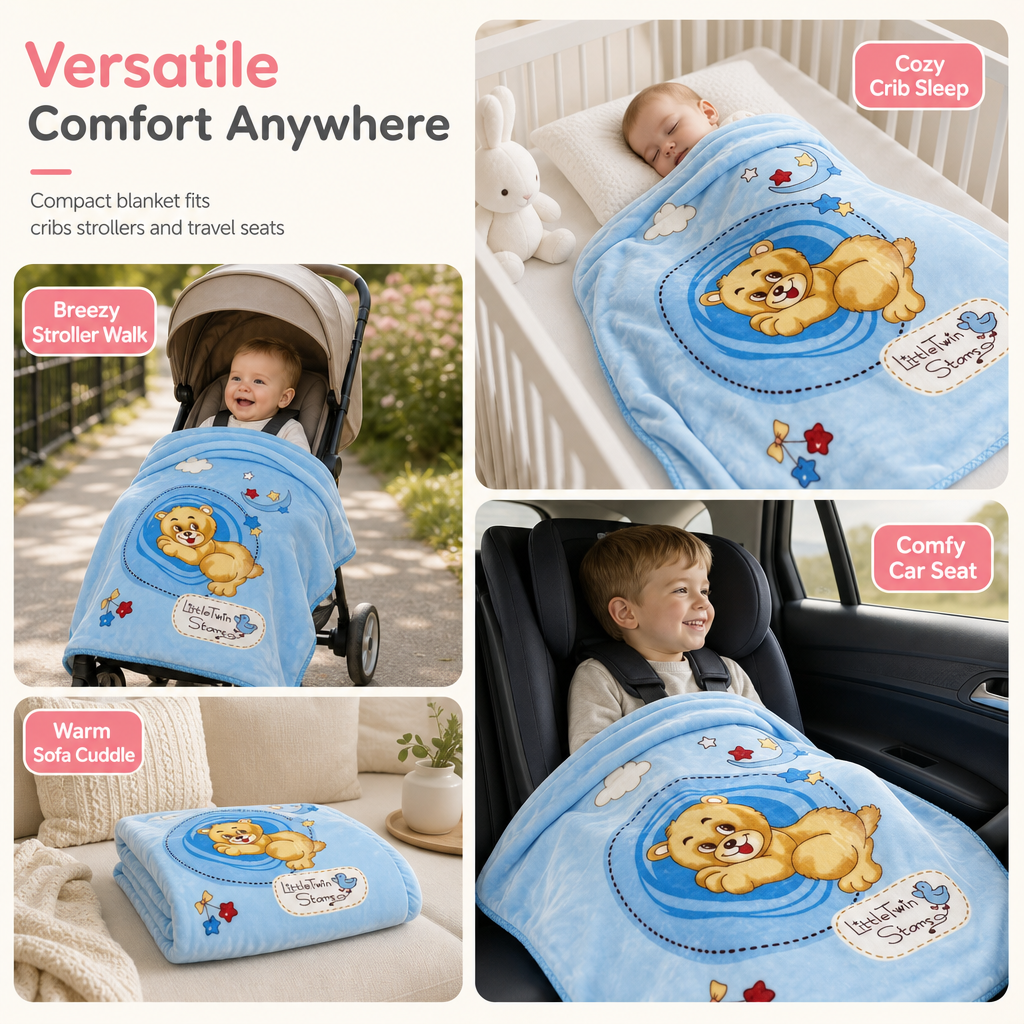 Soft Embossed Cartoon Bear Cloud Blanket for Babies and Kids 105x135cm All Season Warm Nap Throw Blanket for Sofa and Bed