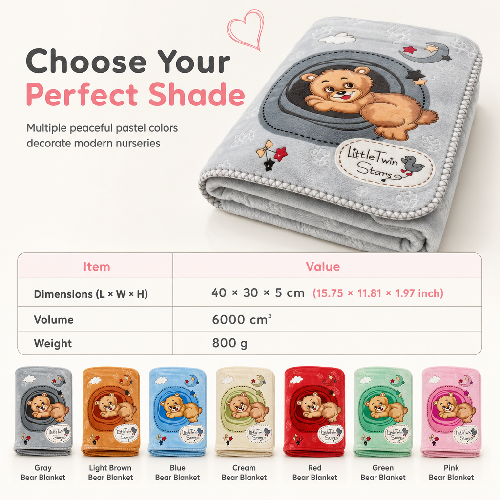 Soft Embossed Cartoon Bear Cloud Blanket for Babies and Kids 105x135cm All Season Warm Nap Throw Blanket for Sofa and Bed