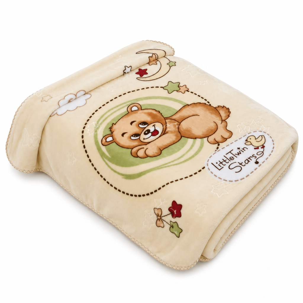 Soft Embossed Cartoon Bear Cloud Blanket for Babies and Kids 105x135cm All Season Warm Nap Throw Blanket for Sofa and Bed