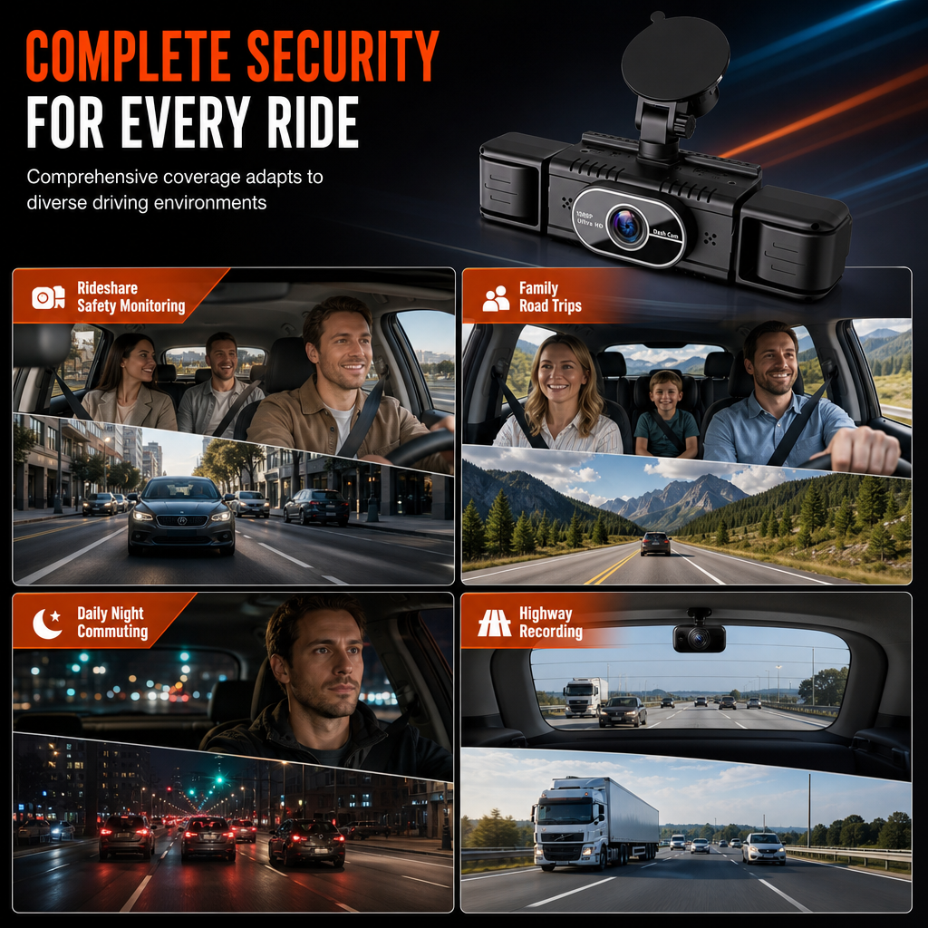 🚗📹F100 4-Lens Car Dash Cam 1080P HD – Infrared Night Vision & GPS Sync Recording