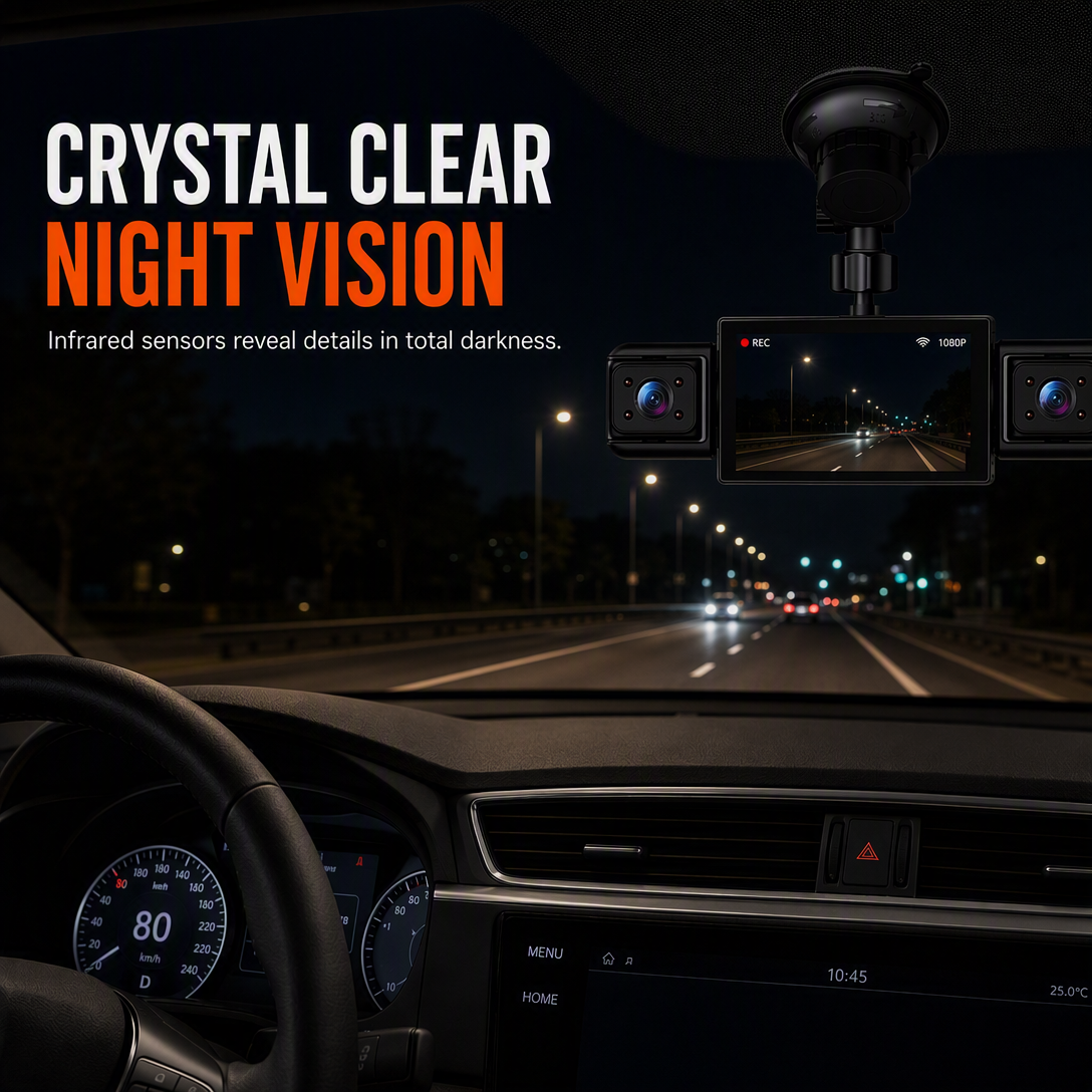 🚗📹F100 4-Lens Car Dash Cam 1080P HD – Infrared Night Vision & GPS Sync Recording