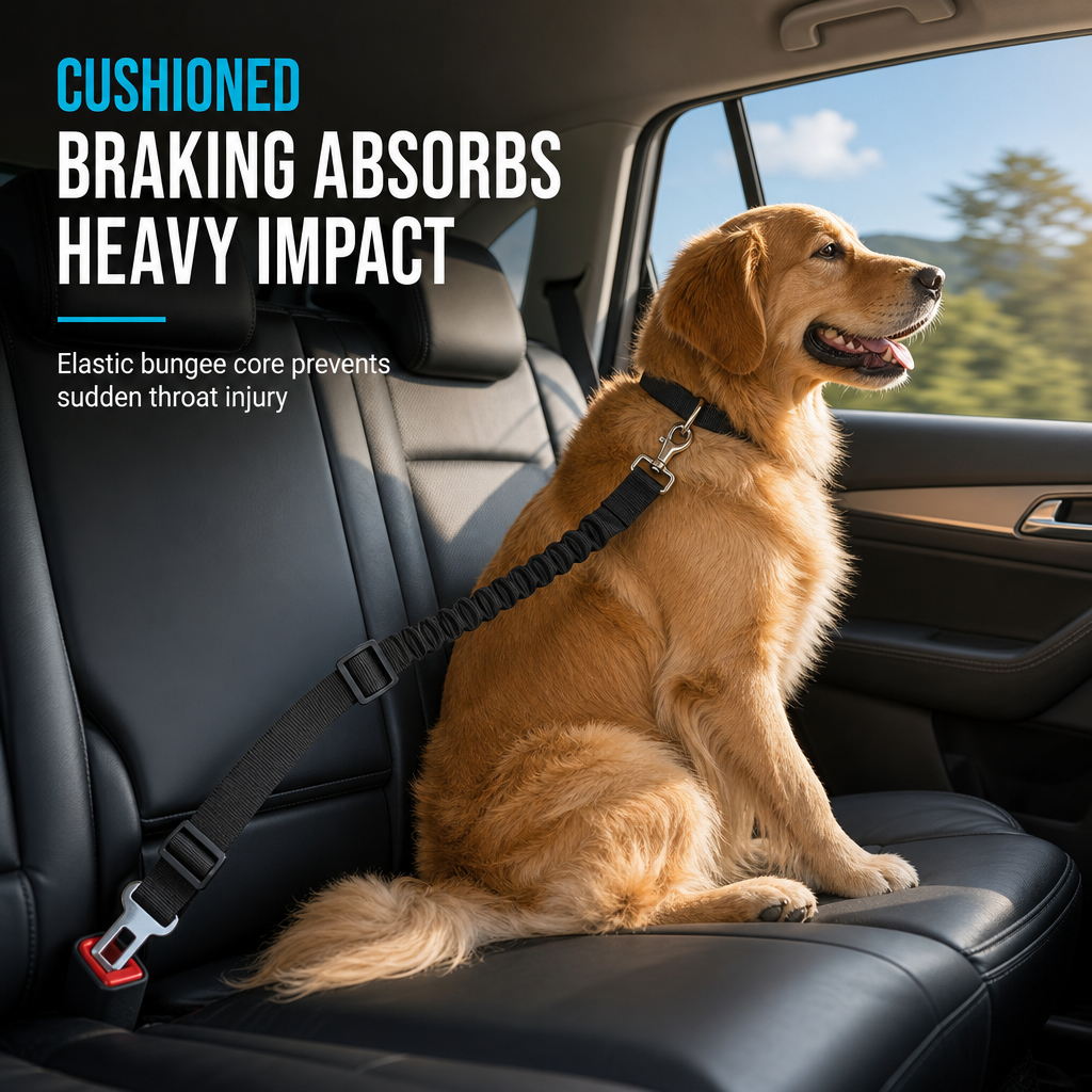 🐕 Dog Car Safety Harness: Elastic Nylon, Cushioned Braking, Zinc Alloy Clasp, Universal Fit