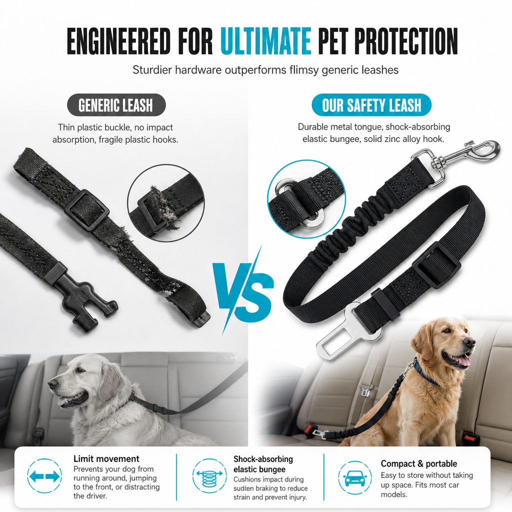 🐕 Dog Car Safety Harness: Elastic Nylon, Cushioned Braking, Zinc Alloy Clasp, Universal Fit