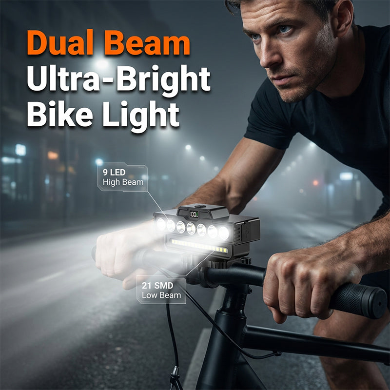 ⏳Time-Limited Special⏰ Ultra-Bright Bike Light – Dual Beam, 30 LEDs & Real-Time Display – Up to 20H Runtime, Type-C & Remote 🛡️