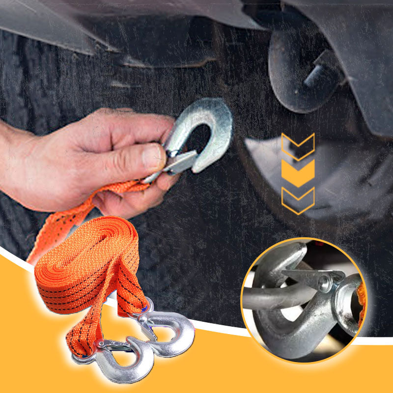 🚗 Heavy-Duty Tow Strap: 3 Ton Capacity, 4m, Steel Hooks with Safety Latches, High Visibility