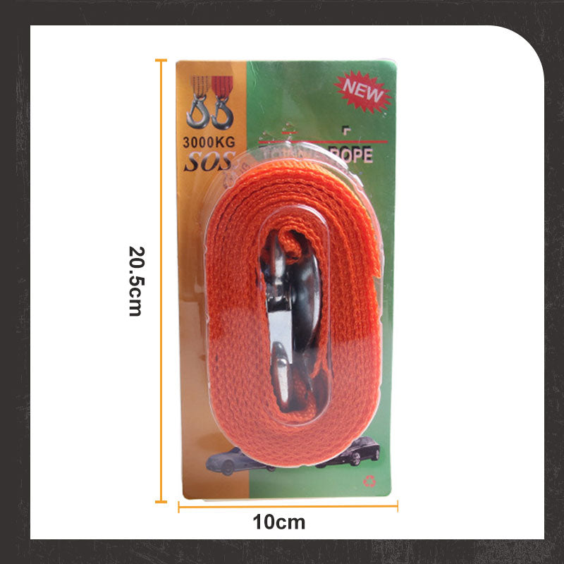 🚗 Heavy-Duty Tow Strap: 3 Ton Capacity, 4m, Steel Hooks with Safety Latches, High Visibility