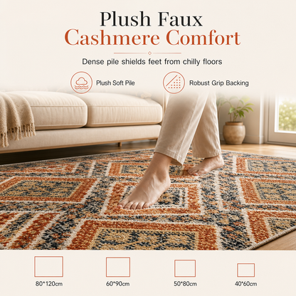 🌸 Soft Faux Cashmere Area Rug: Non-Slip, Machine Washable, Plush Pile, for Living Room & Bedroom