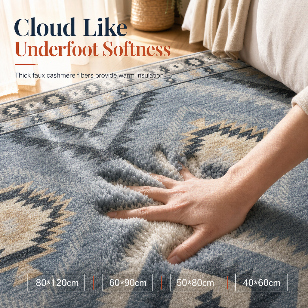 🌸 Soft Faux Cashmere Area Rug: Non-Slip, Machine Washable, Plush Pile, for Living Room & Bedroom