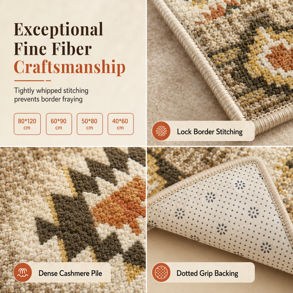🌸 Soft Faux Cashmere Area Rug: Non-Slip, Machine Washable, Plush Pile, for Living Room & Bedroom