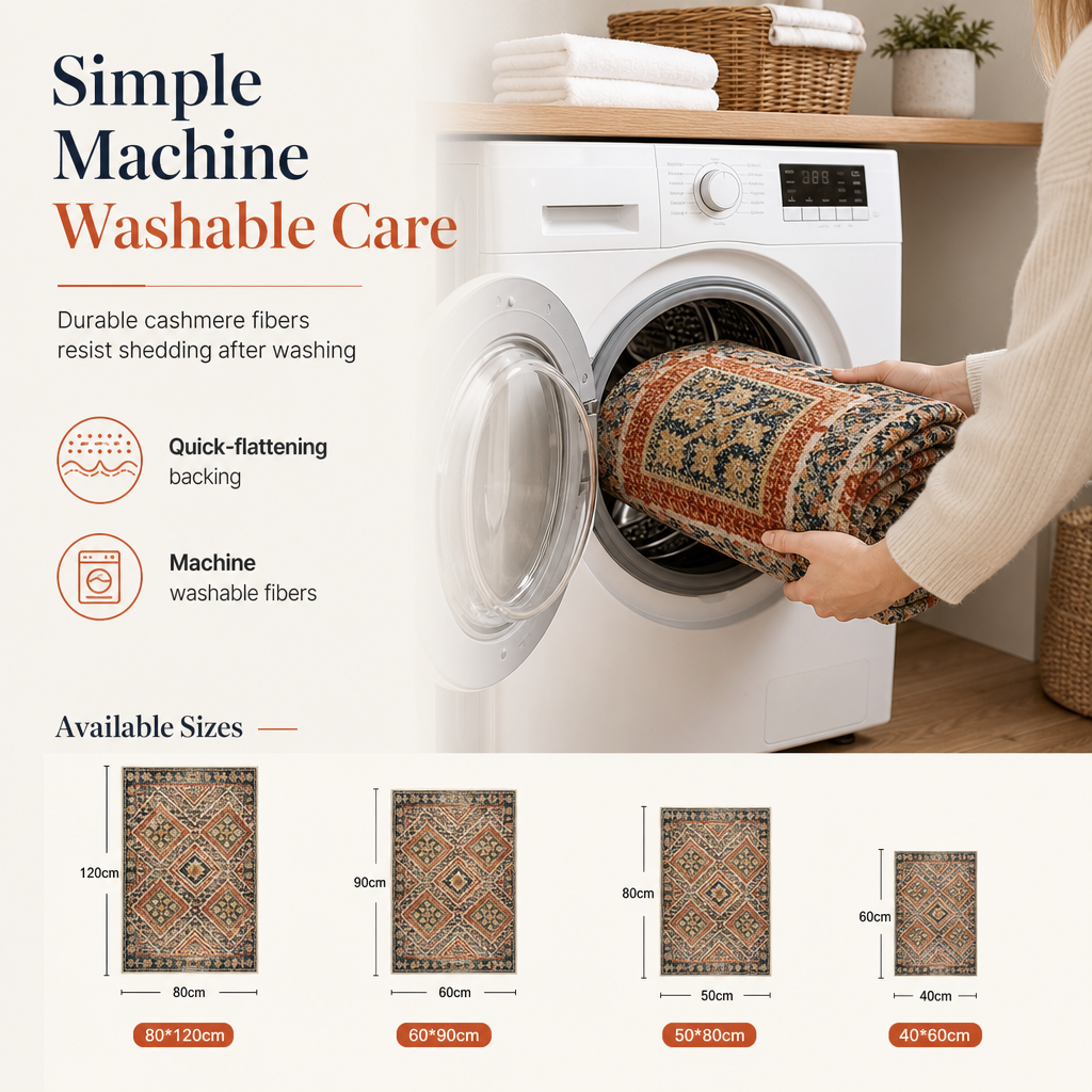 🌸 Soft Faux Cashmere Area Rug: Non-Slip, Machine Washable, Plush Pile, for Living Room & Bedroom