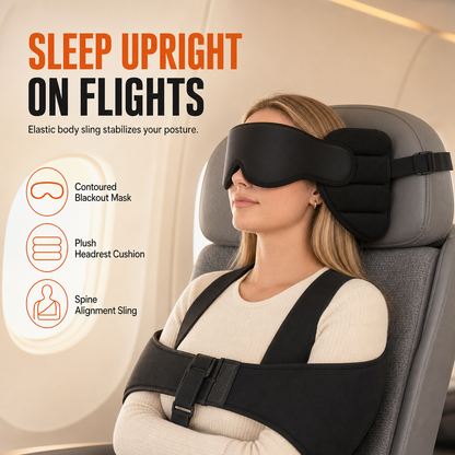Integrated Memory Foam Travel Pillow and 3D Blackout Sleep Eye Mask Set for Travel Neck Support