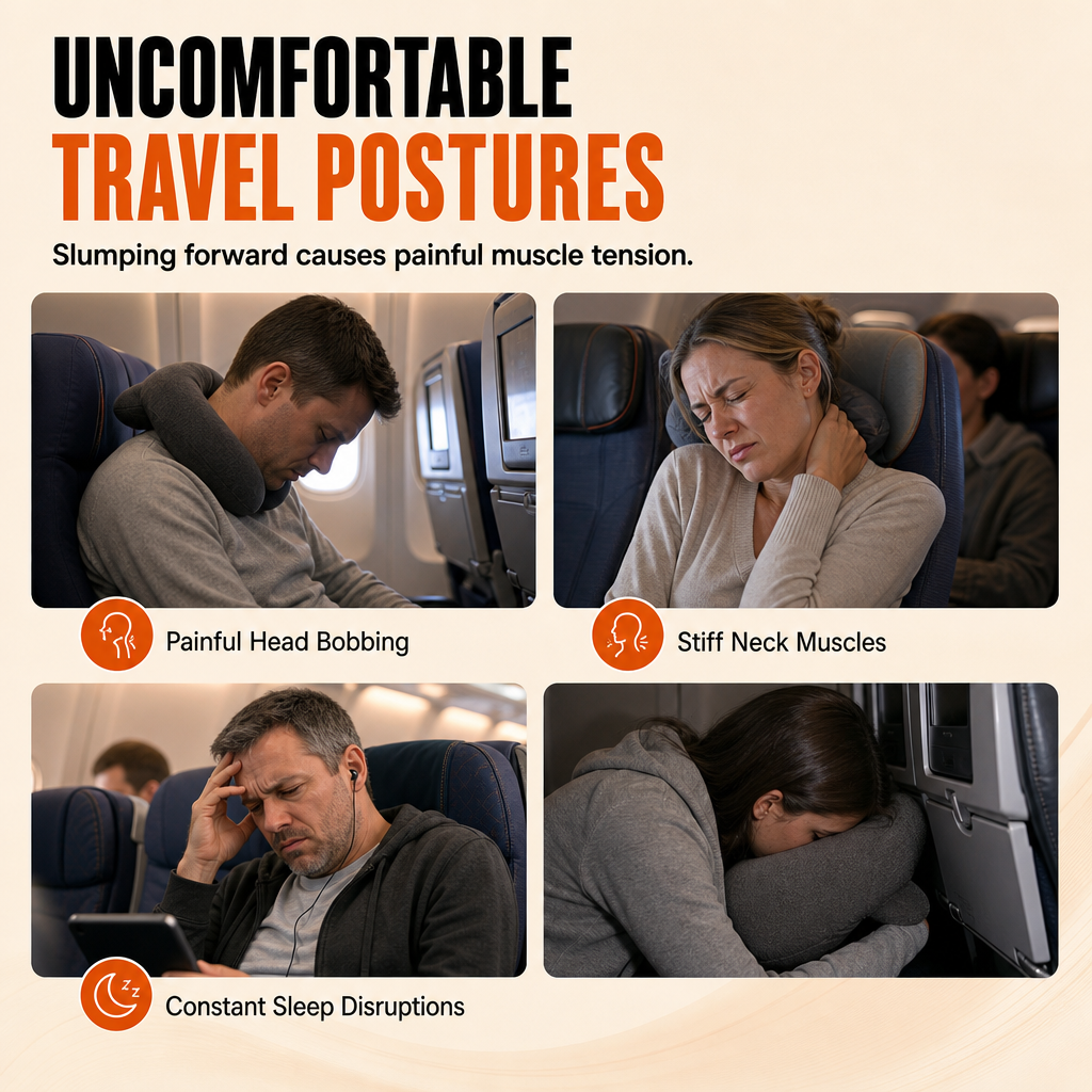 Integrated Memory Foam Travel Pillow and 3D Blackout Sleep Eye Mask Set for Travel Neck Support