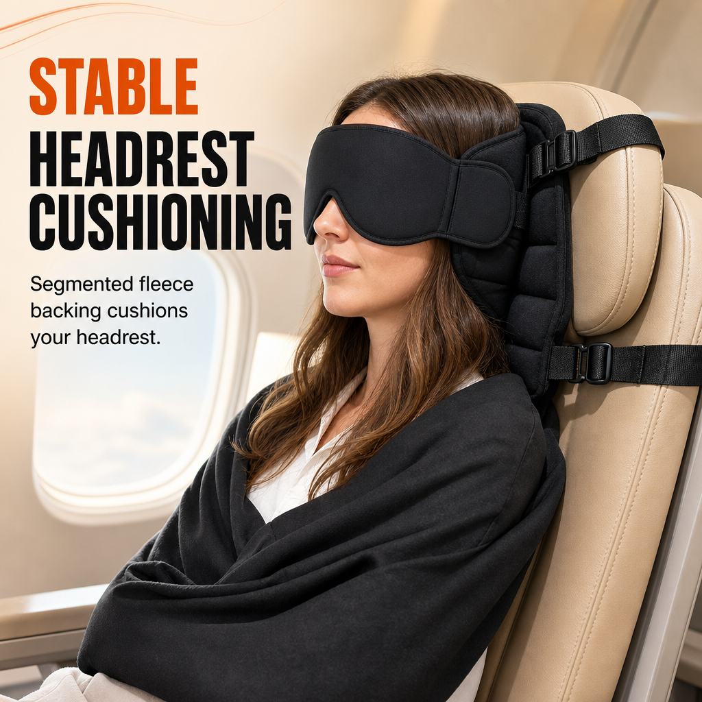 Integrated Memory Foam Travel Pillow and 3D Blackout Sleep Eye Mask Set for Travel Neck Support