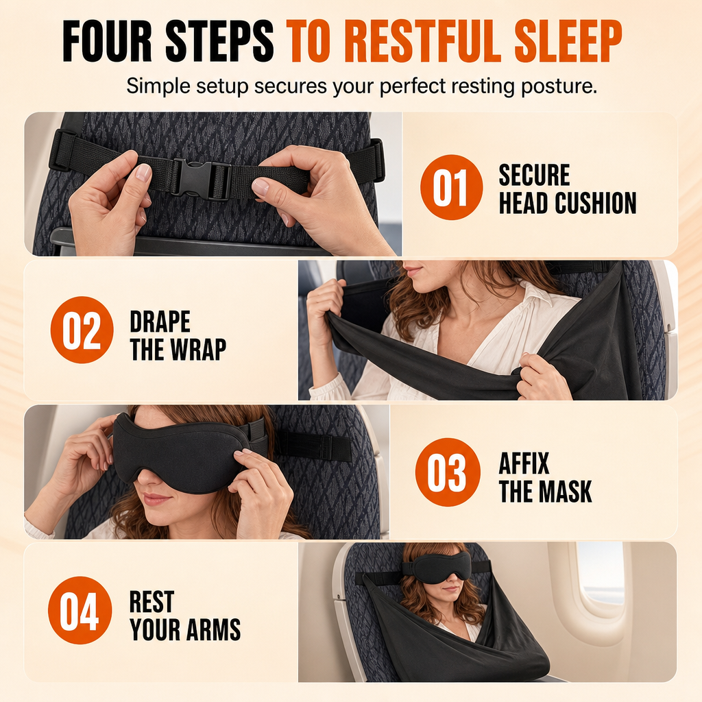Integrated Memory Foam Travel Pillow and 3D Blackout Sleep Eye Mask Set for Travel Neck Support