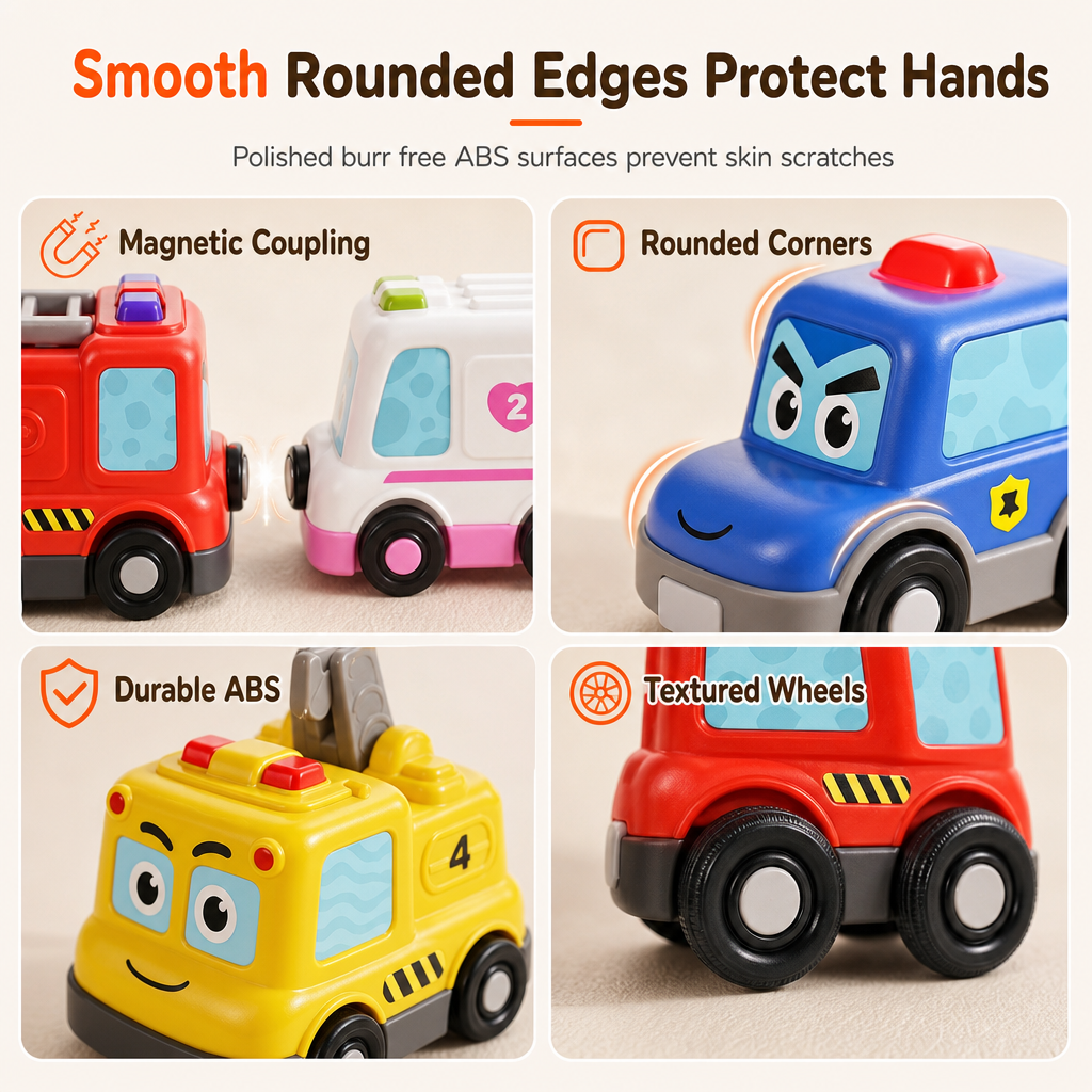 4-Piece Magnetic Electric Toy Car Set with Sound and Light Cartoon Stacking and Crawling Cars for Babies and Toddlers