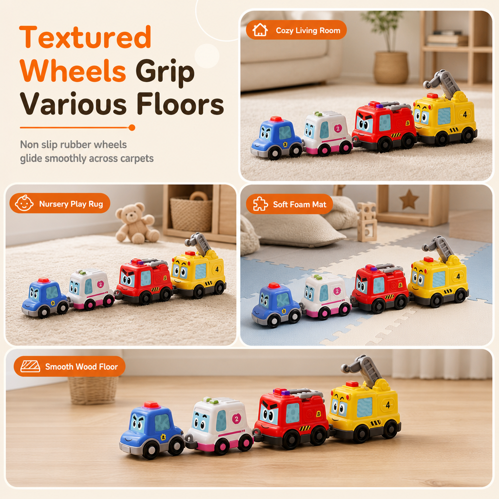 4-Piece Magnetic Electric Toy Car Set with Sound and Light Cartoon Stacking and Crawling Cars for Babies and Toddlers