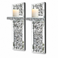Set of 2 Silver Mirrored Crystal Candle Holders with Acrylic Crushed Diamonds for Living Room Dining Room Home Decor