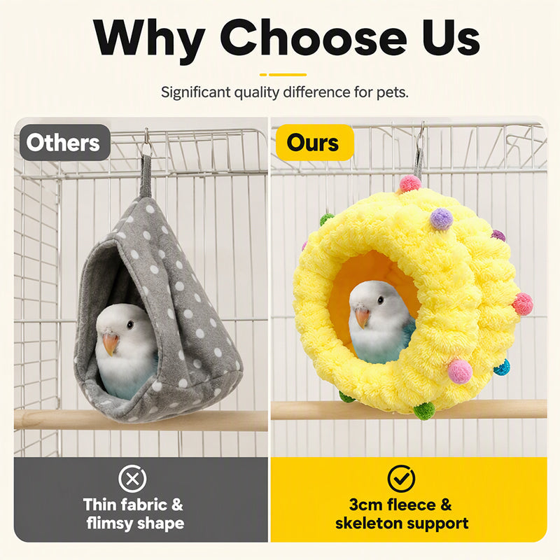 🐦 Save 50%! ☁️ Hanging Bird Bed – Coral fleece & cage-friendly comfort ✨