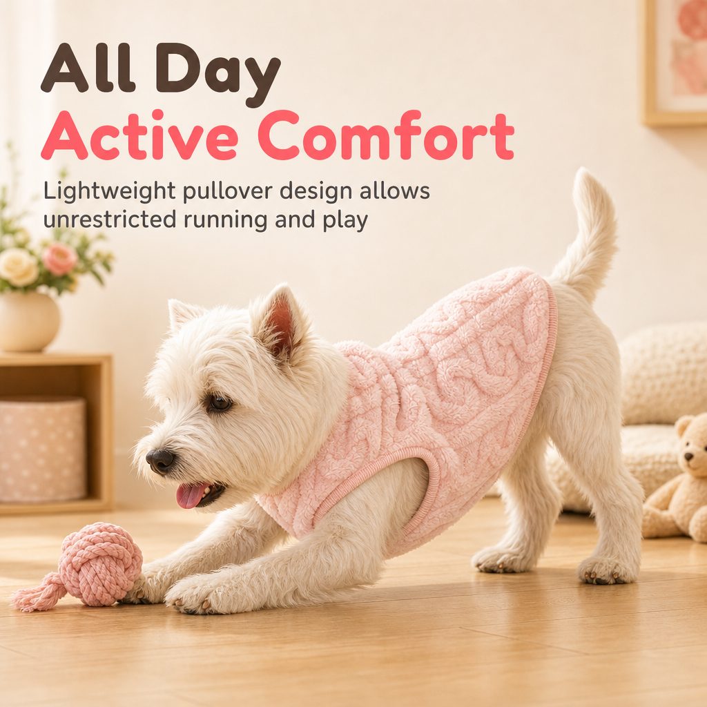 Warm Double Sided Fleece Pet Sweatshirt with Cable Knit Design Autumn Winter Dog Clothes for Small Dogs Teddy and Bichon