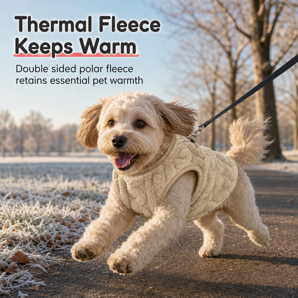 Warm Double Sided Fleece Pet Sweatshirt with Cable Knit Design Autumn Winter Dog Clothes for Small Dogs Teddy and Bichon