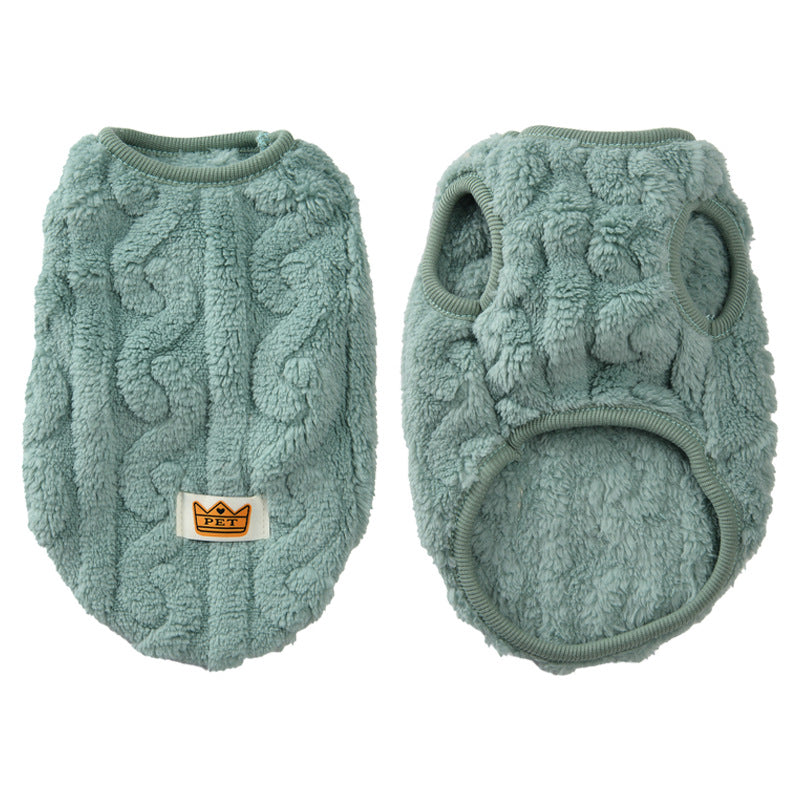 Warm Double Sided Fleece Pet Sweatshirt with Cable Knit Design Autumn Winter Dog Clothes for Small Dogs Teddy and Bichon