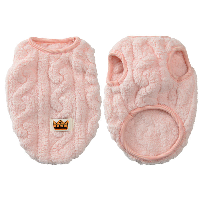 Warm Double Sided Fleece Pet Sweatshirt with Cable Knit Design Autumn Winter Dog Clothes for Small Dogs Teddy and Bichon