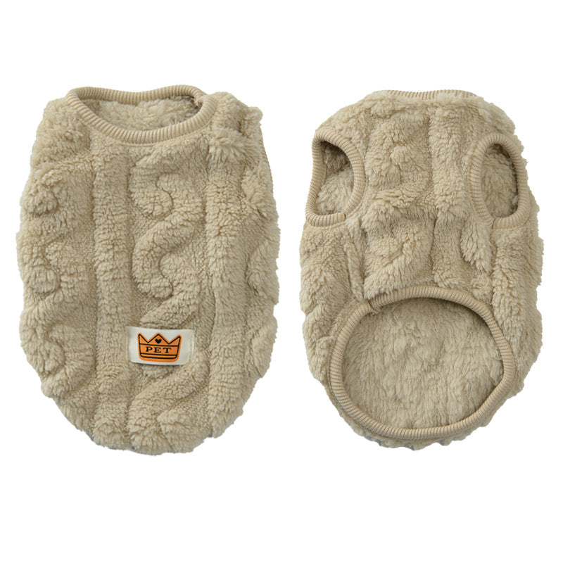 Warm Double Sided Fleece Pet Sweatshirt with Cable Knit Design Autumn Winter Dog Clothes for Small Dogs Teddy and Bichon