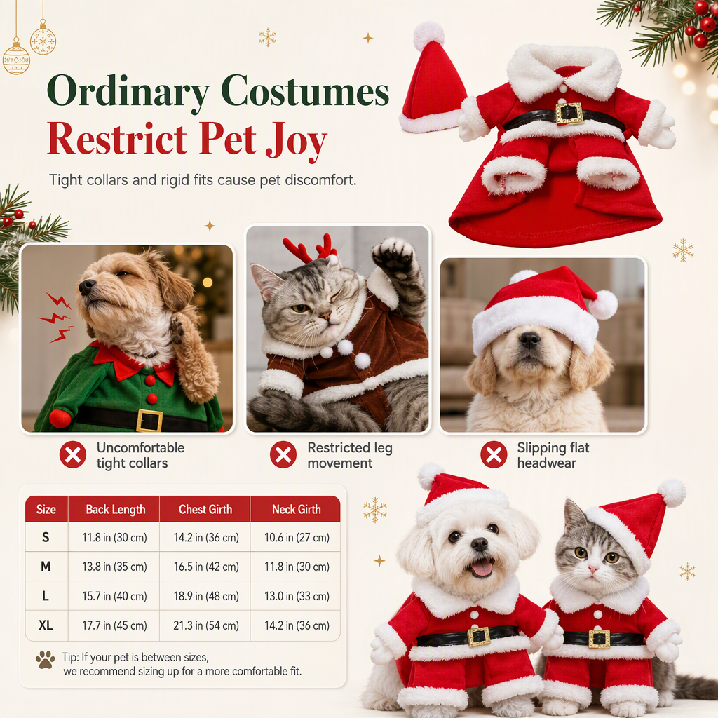 Christmas Pet Costume for Dogs and Cats Autumn Winter Holiday Outfits featuring Santa Claus Suits and Snowflake Capes