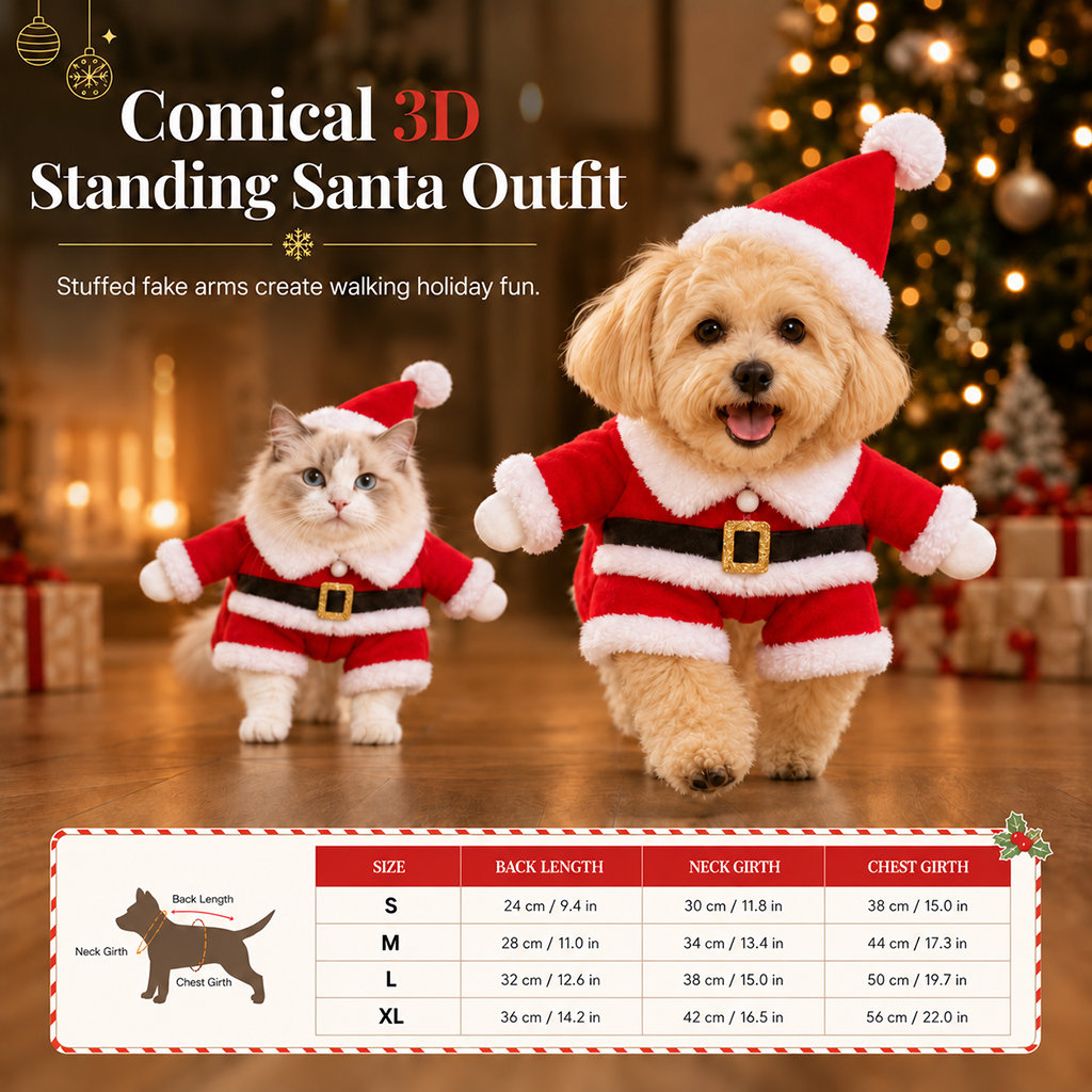 Christmas Pet Costume for Dogs and Cats Autumn Winter Holiday Outfits featuring Santa Claus Suits and Snowflake Capes