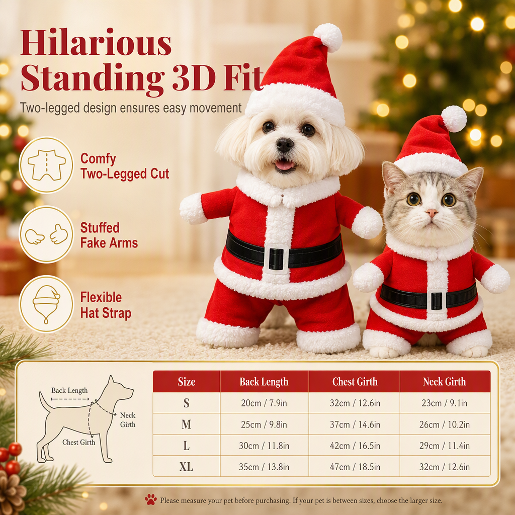 Christmas Pet Costume for Dogs and Cats Autumn Winter Holiday Outfits featuring Santa Claus Suits and Snowflake Capes